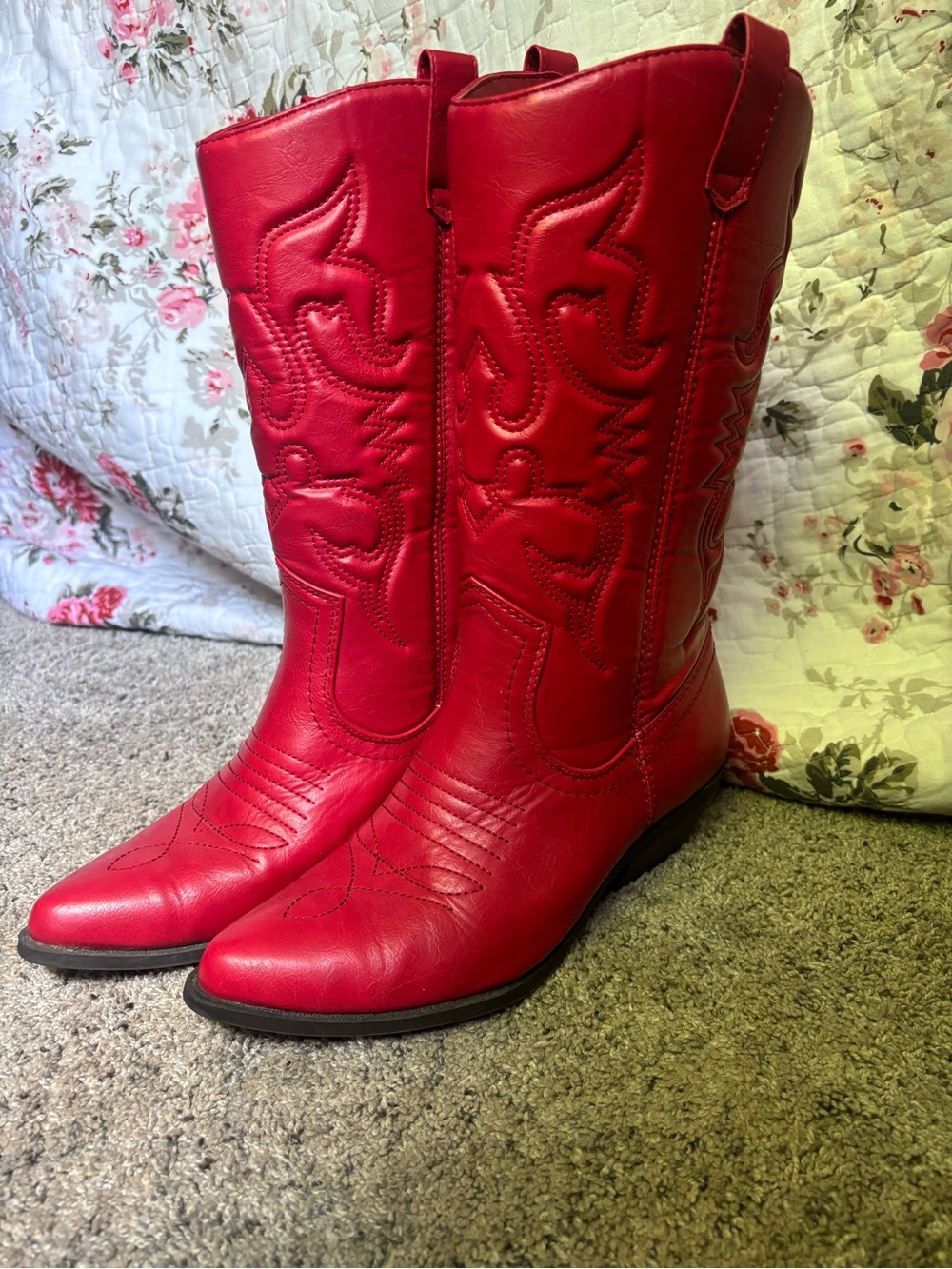Vibrant Red Women's Western Cowgirl Boots - Classic Embroidered Shaft